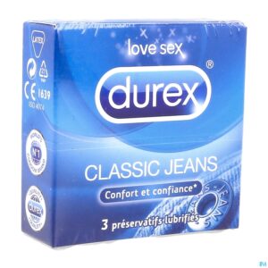 Durex Préservatifs Classic Jeans - 3 Préservatifs Confort et Confiance